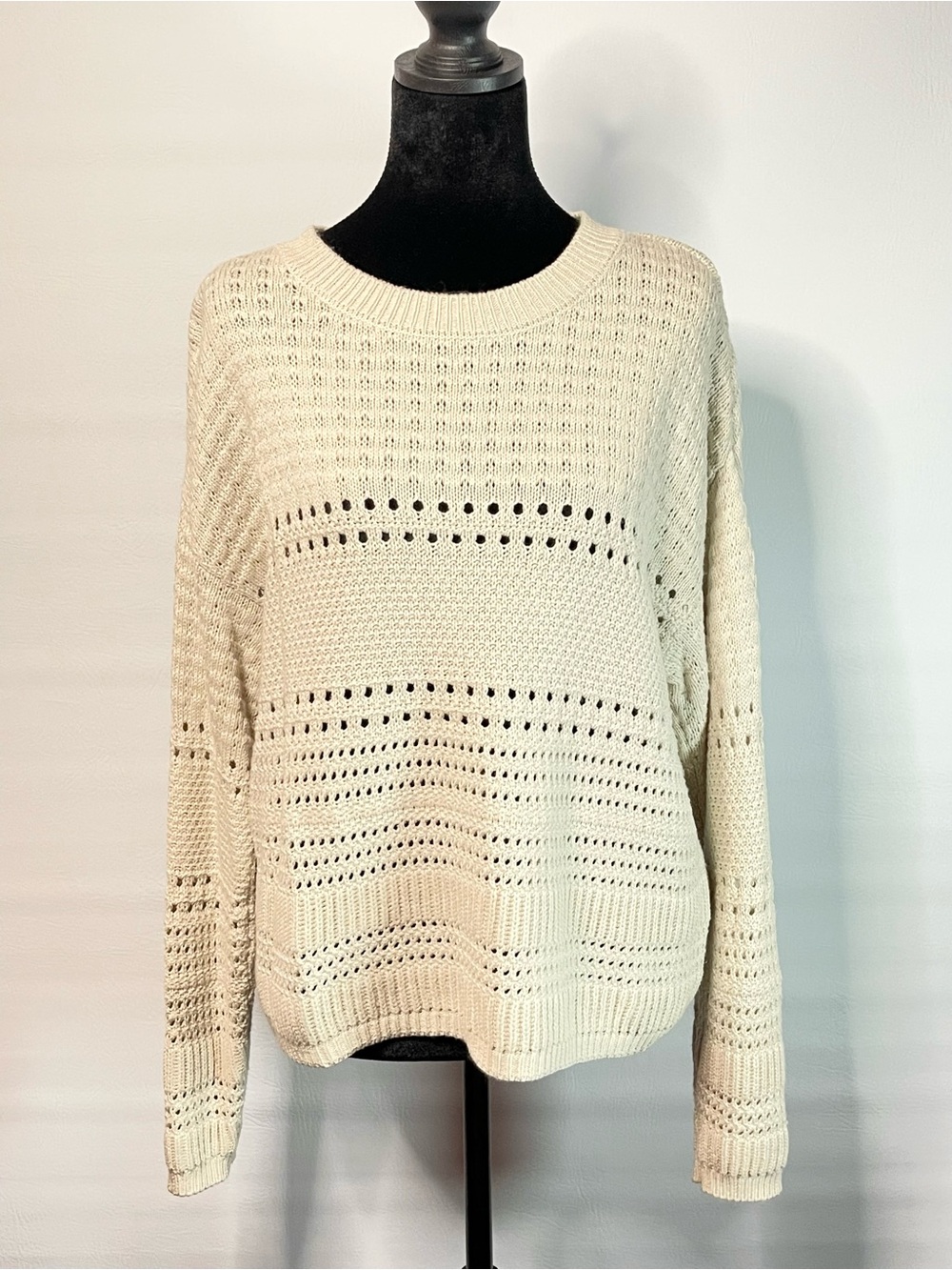 Magaschoni Cream Open-Knit Crewneck Sweater